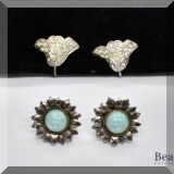 J145. Pair of post sunflower with blue stone and rhinestone bell shaped earrings - $18 